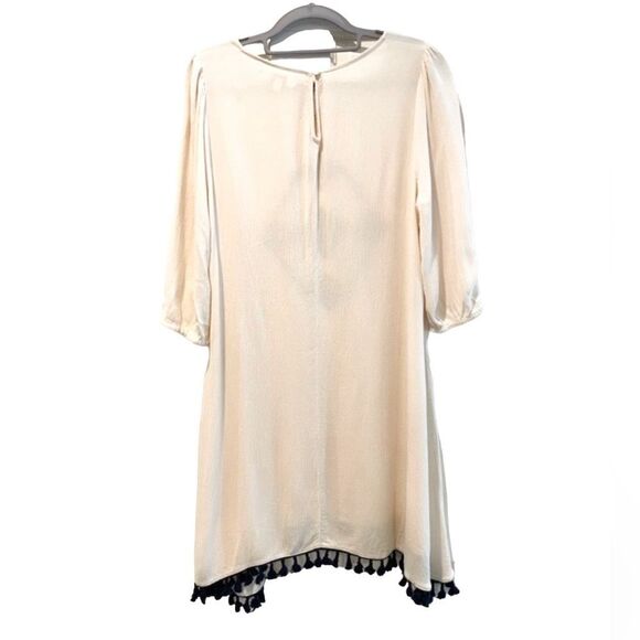 Umgee Eggshell White Long Sleeve Midi Dress with Navy Embellishments Size Medium - Picture 5 of 10